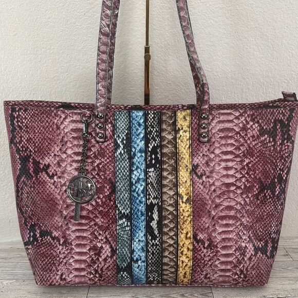 Badgley Mischka Pink Snake Print Tote Bag NWT - Picture 1 of 15